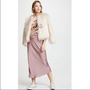 Free People Silk Midi Skirt, BLACK, Size 6